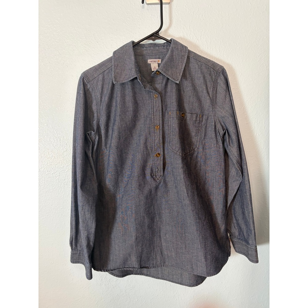 Carhartt Womens Blue Chambray Long Sleeve Button Up Work Shirt S Sample Gorpcore